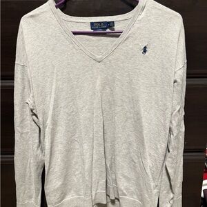 Ralph Lauren Women’s Light Gray V-Neck Long Sleeve Shirt